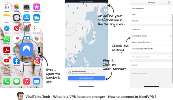 VPN change location - an explanation on how to connect to a NordVPN server