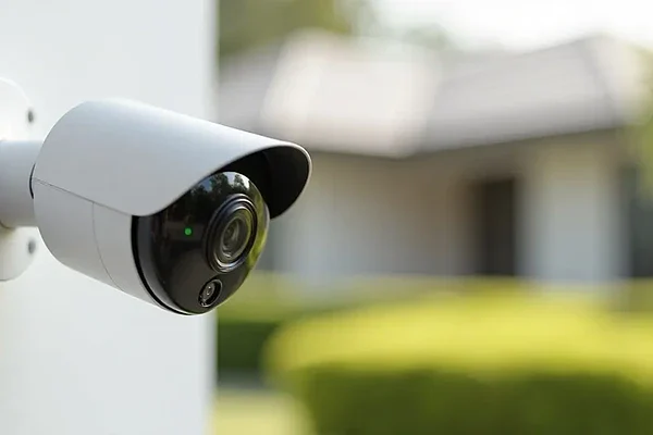 Modern AI-capable IP dome security camera mounted to a contemporary Sydney home for person and vehicle detection.