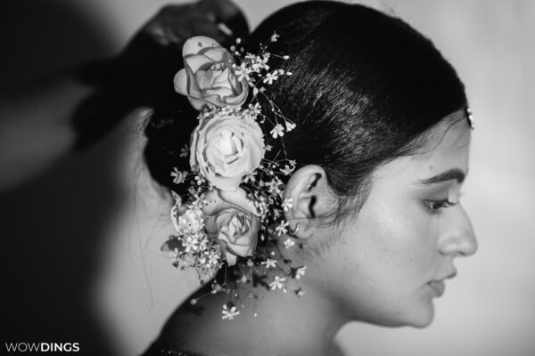 black and white photo of a bengali bride