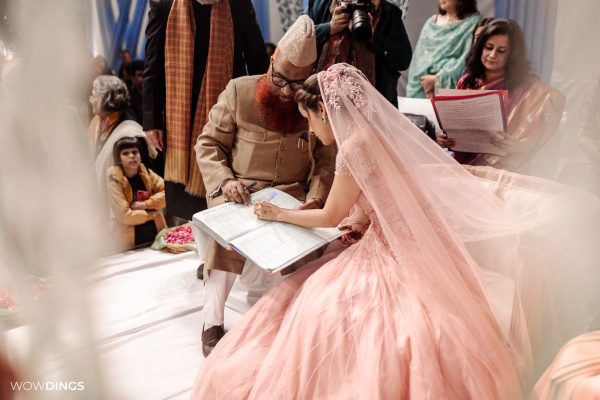 Signing of Nikahnama marriage contract in Muslim Wedding of Actor Sarah Hashmi in delhi