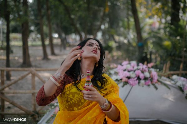 Bride in yellow saree, Cross culture wedding photography in kolkata by wowdings