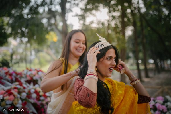Bride in yellow saree, Cross culture wedding photography in kolkata by wowdings