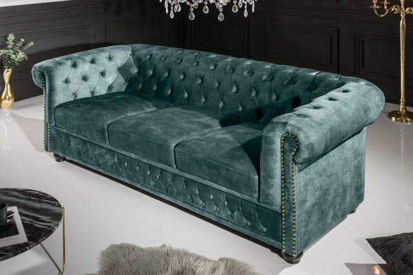 Sofa Chesterfield 3er petrolejová zamat