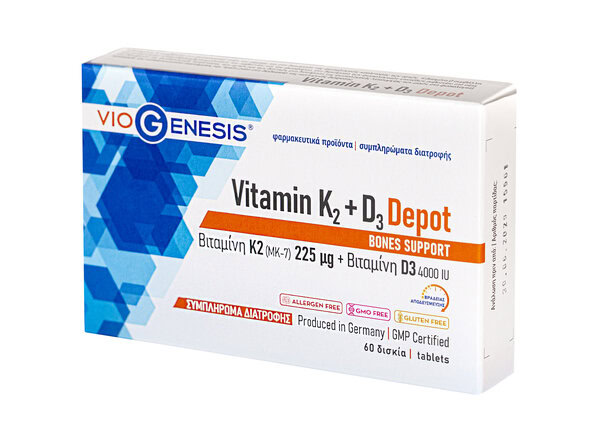Viogenesis Vitamin K2 + Vitamin D3 Depot 60 Tabs