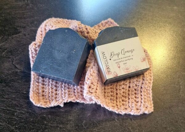 Fatglow Deep Cleanse tallow soap with activated charcoal and tea tree essential oil, handmade in New Zealand