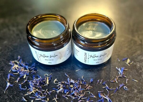 Tallow Balm Blue Tansy — beef tallow moisturiser to calm reactive skin and support a radiant complexion - Fatglow