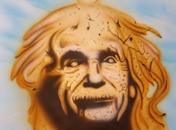 Original Airbrush-Gemälde Albert Einstein – Handgemaltes fotorealistisches Schwarz-Weiß Porträt auf Künstlerkarton als Unikat