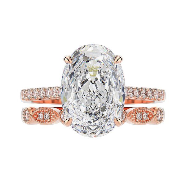 Ice Cut Moissanite Ring Set, 4ct Silver & Rose Gold
