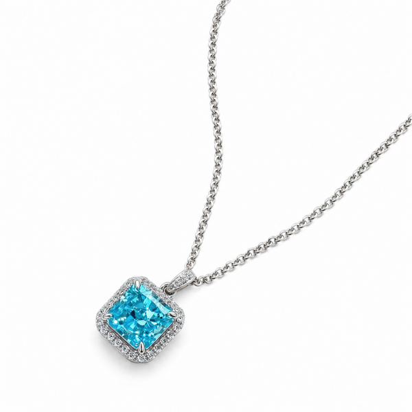 7mm Cushion Cut Halo Pendant - 925 Silver Multi-Color | AHQONE