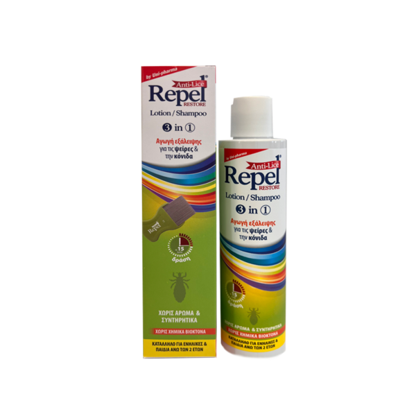 Unipharma Repel Anti-lice Restore Lotion/Shampoo Αγωγή Εξάλειψης για Ψείρες & Κόνιδες 200ml