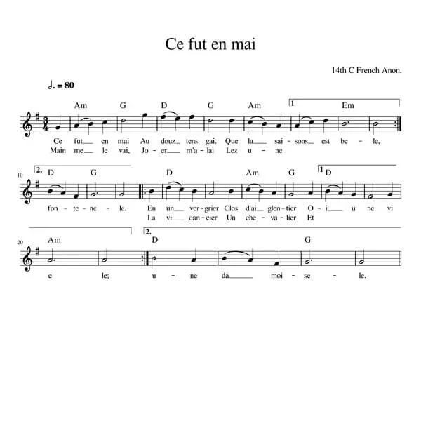 Sample Sheet Music from the Piper In The Lane companion Songbook - Medieval & Renaissance Music