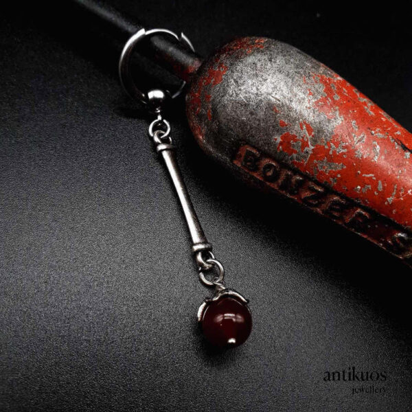 Carnelian Link, a simple silver coloured earring with Carnelian red gemstone and large hoop