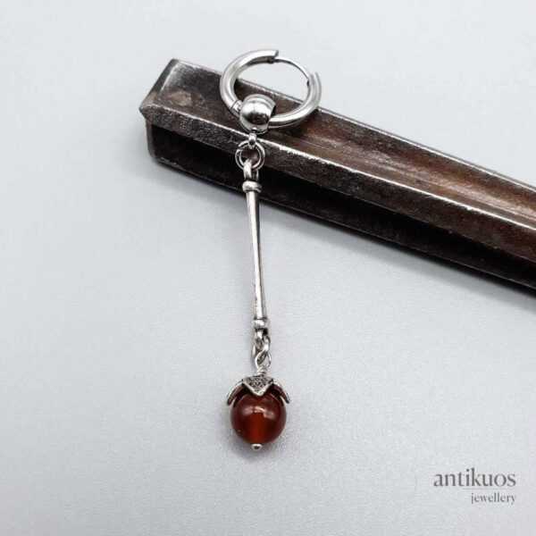 Carnelian Link, a simple silver coloured earring with Carnelian red gemstone and small hoop