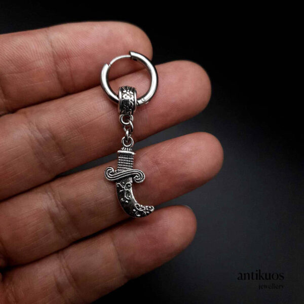Khanjar, small dagger earring with stainless steel small hoop