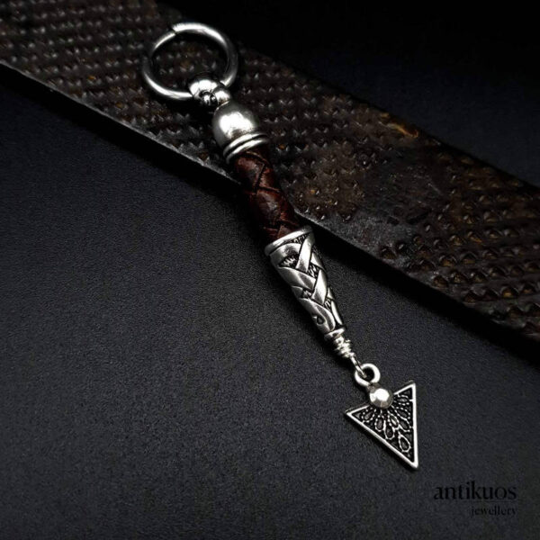 Celtic Spike earring, a leather and metal earring with a tribal theme, small hoop