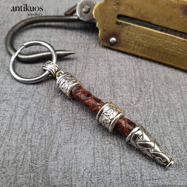 Leather and metal Celtic earring