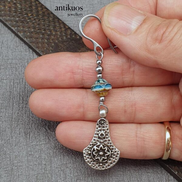 Czech glass blue dangle earring