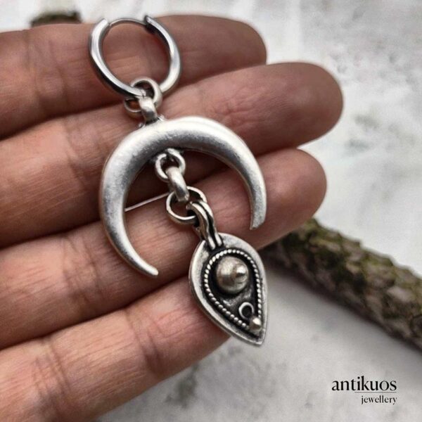 large moon and tribal pendant earring