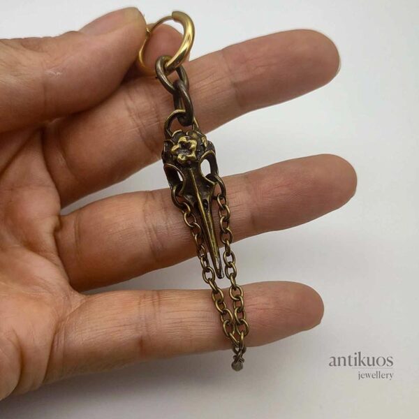 bronze raven skull earring
