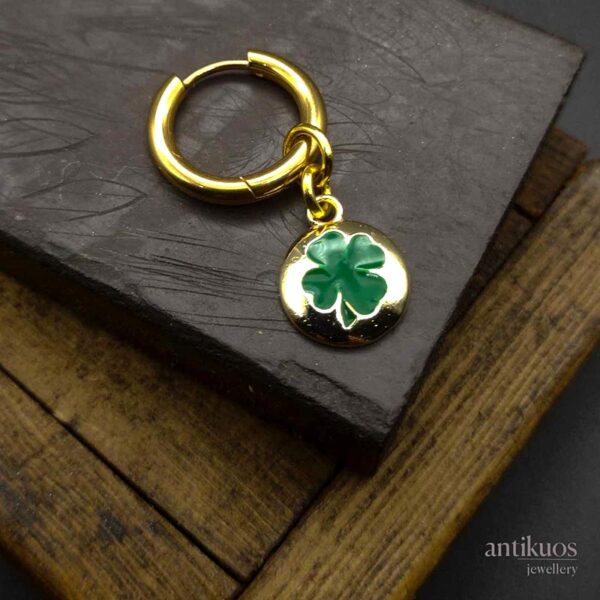 Four Leaf Clover, enamel earring