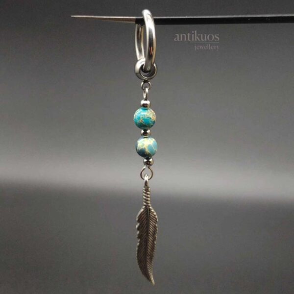 feather earring,turquoise jasper earring