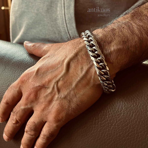 Silver bracelet on a man's wrist