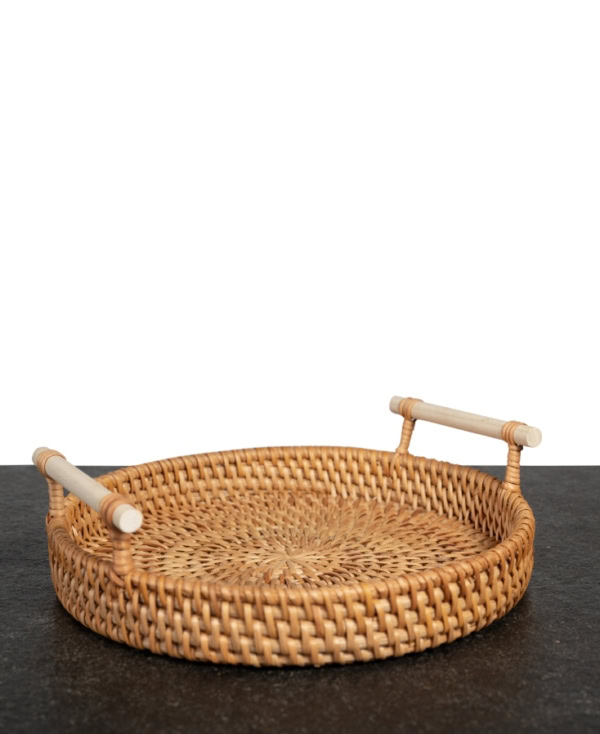 sustainable round rattan weave tray(large) with cane handles from Mulberry Home India
