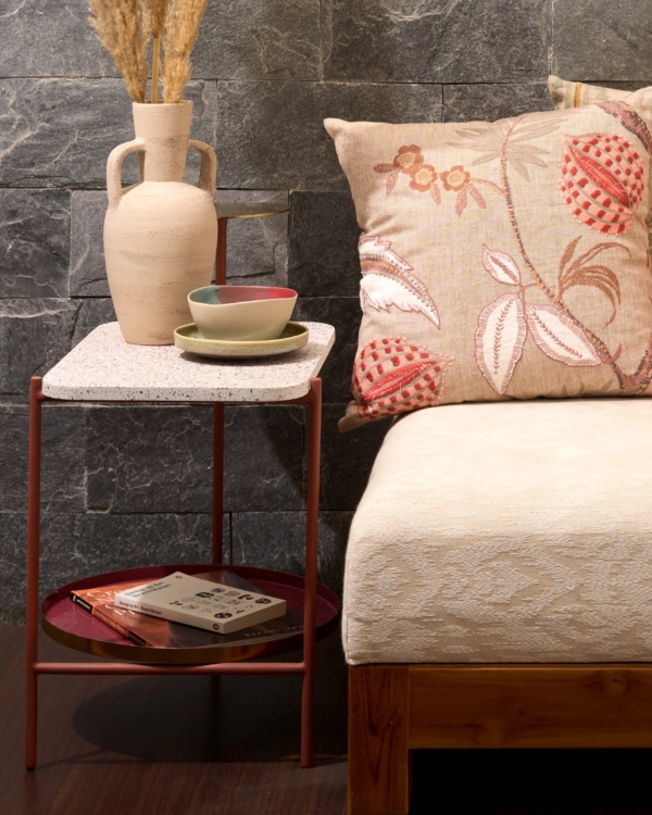 Marble top side table with decorative ceramic ware from Mulberry Home India