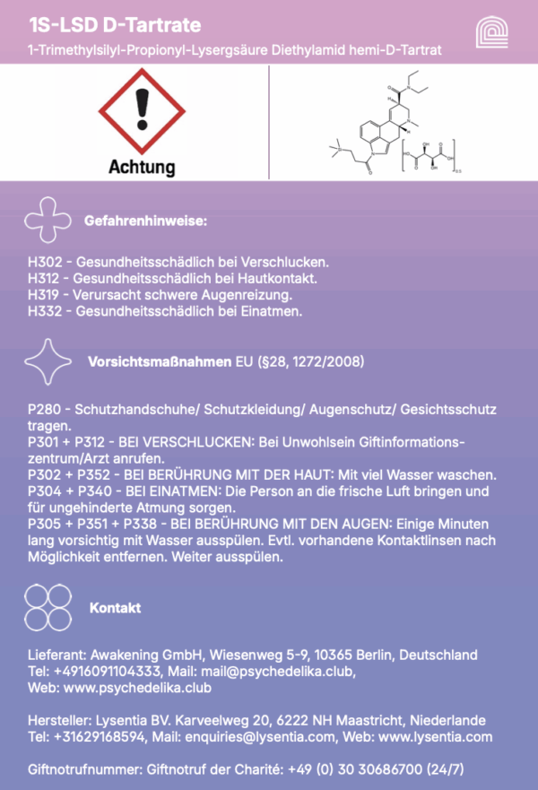 Gefahrenlabel 1S-LSD mit Icons