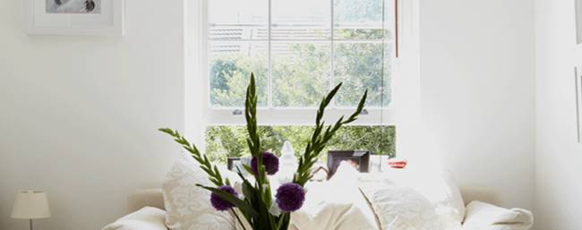 Living room with period sash windows, traditional sash windows
