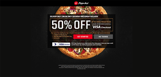 Visa and Pizza Hut landing page example and critique