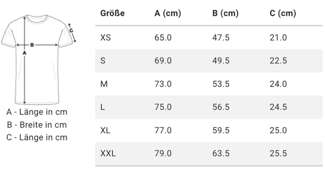 Psychedelika Club T-Shirt Größentabelle