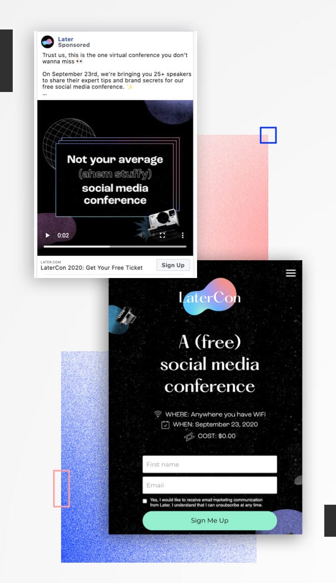 Mobile version of LaterCon Message Match example on a landing page