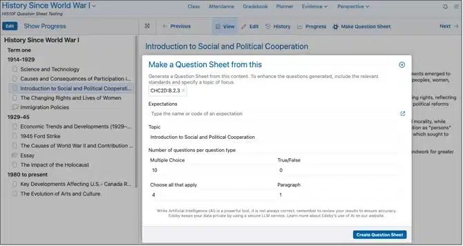 Edsby Teacher AI Assistant question feature