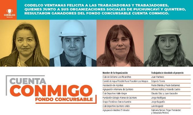 Fondo Concursable Cuenta Conmigo de Codelco Ventanas presentados por trabajadores y la comunidad, el cual busca apoyar a organizaciones sociales y comunitarias de las comunas de Puchuncaví y Quintero
