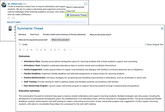 Edsby teacher AI assistant summarize thread