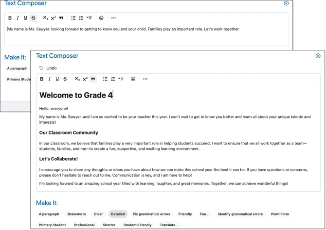 Edsby Teacher AI Assistant text composer