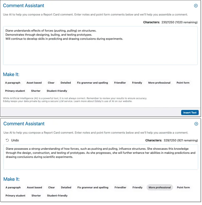 Edsby Teacher AI Assistant comment assistant