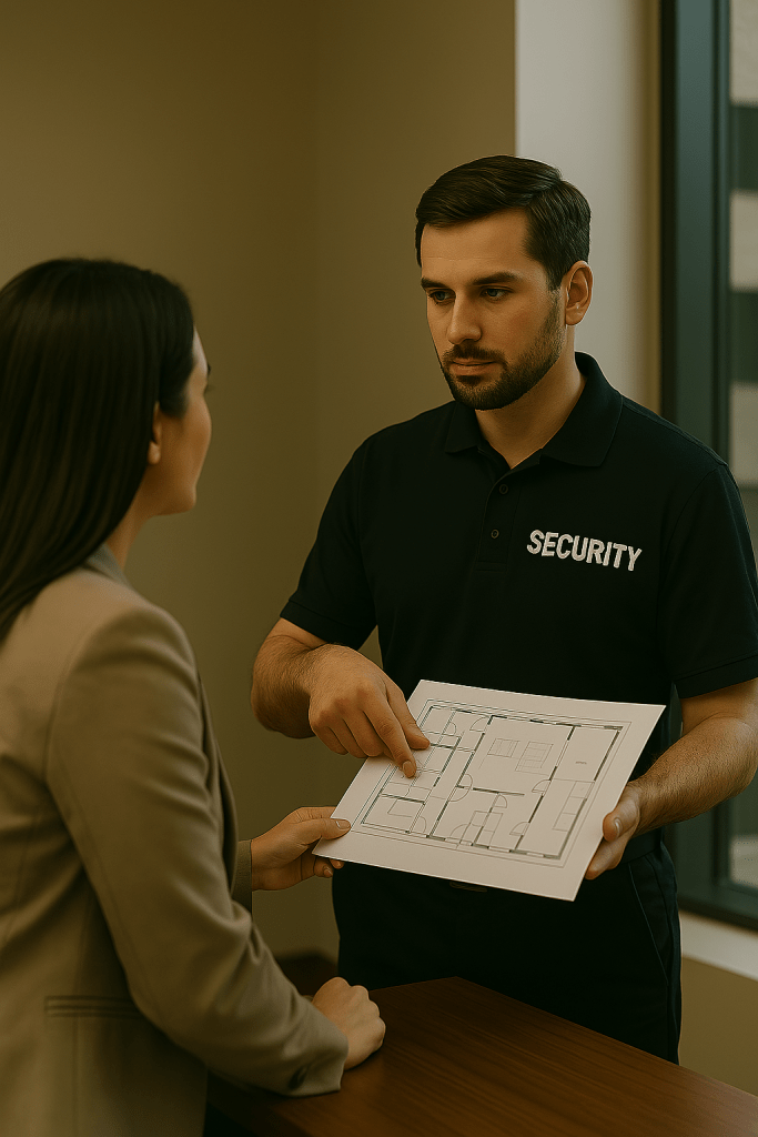 Security Response Sydney's technician presenting a CCTV installation quote and proposal to client in Norwest