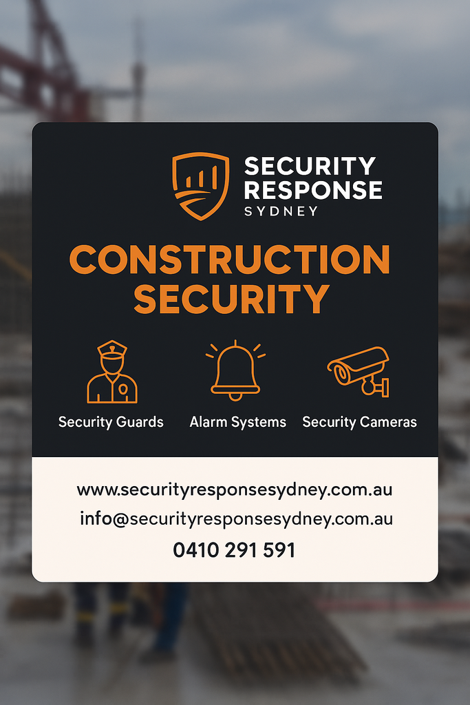 Branded services graphic for Security Response Sydney showing guards, alarms, and CCTV coverage