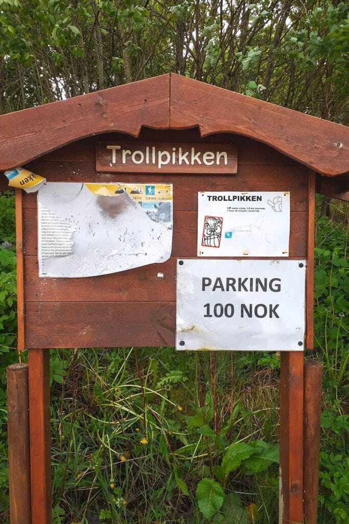 The parking notice in the Trollpikken car park