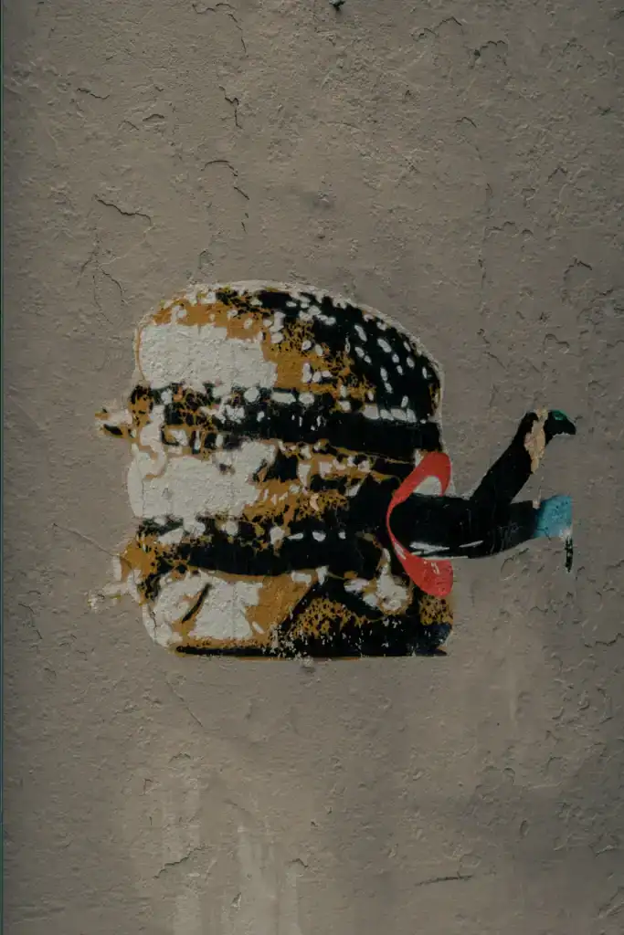 Funky burger street art in Bergen