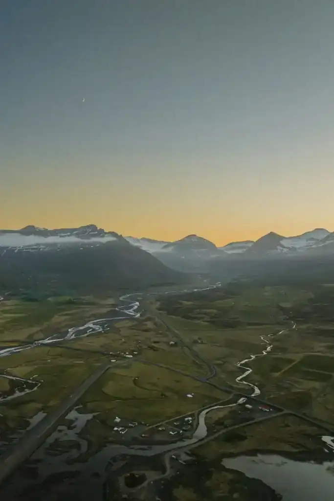 An aerial shot of East Iceland