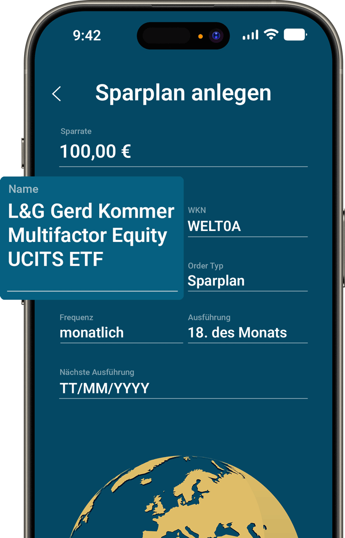 Smartphone-Bildschirm mit Sparplan-Einrichtung für den Gerd-Kommer-ETF.