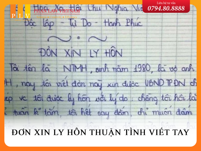 Mẫu đơn xin ly hôn thuận tình viết tay