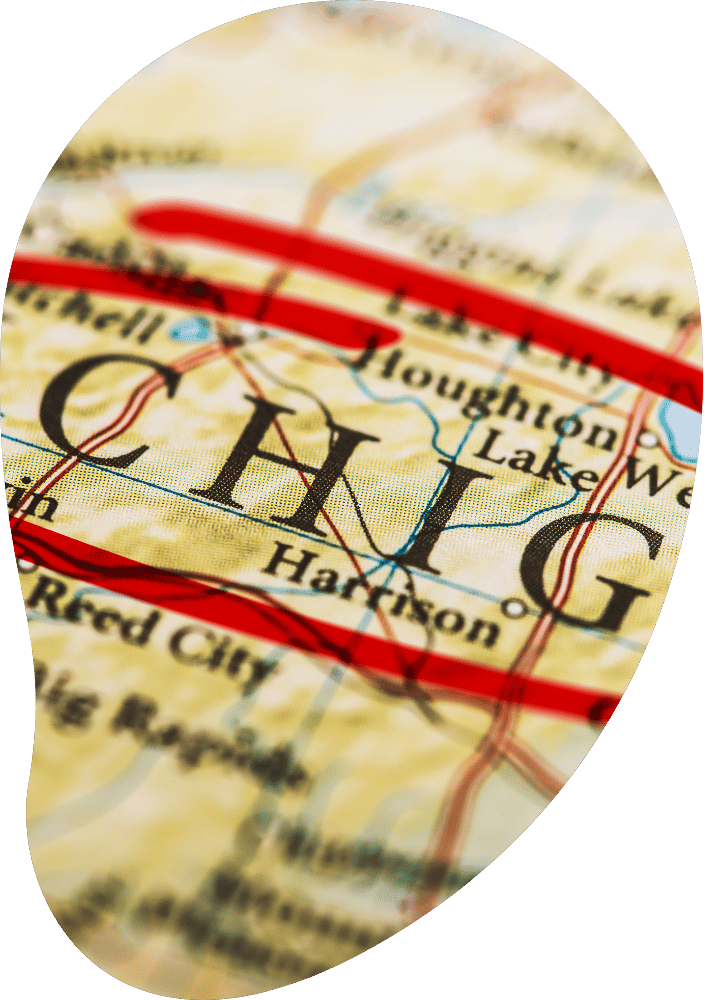 Detailed Muskegon Michigan map highlighting Houghton, Harrison, Lake, and Red City with red marks—close-up regional reference for planning or travel.