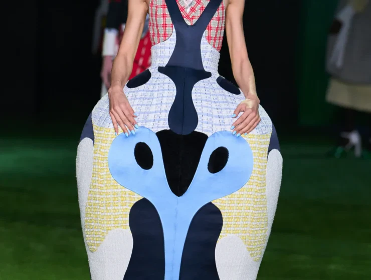Thom Browne Spring 2027 womenswear runway look during New York Fashion Week.