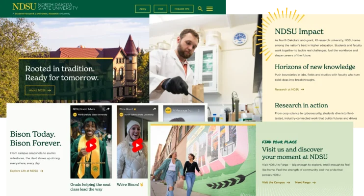 Collage of four overlapping screenshots of NDSU's new website
