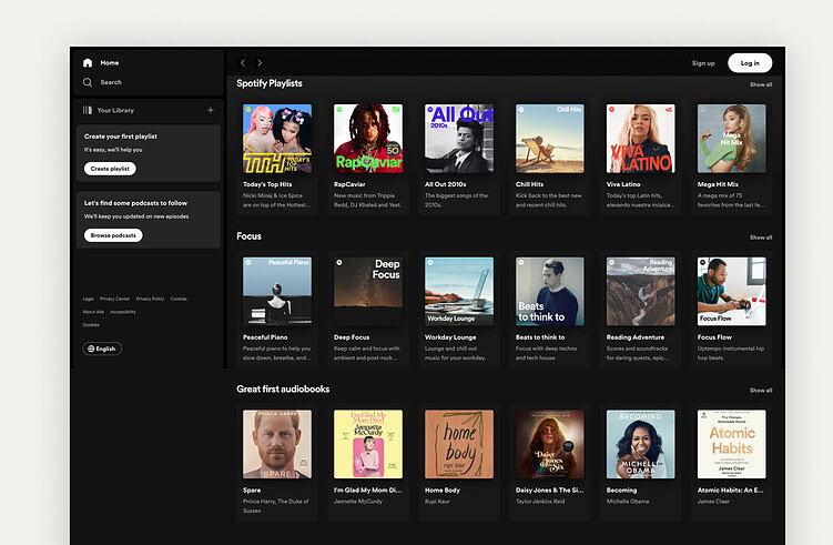 Spotify landing page example