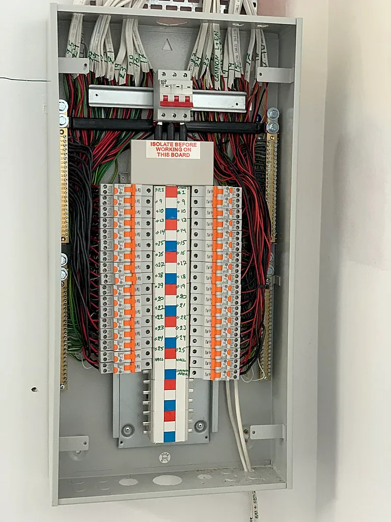 Commercial 3-phase switchboard with RCBO per circuit and labelled circuits, Alexandria switchboard upgrade by SRS Services